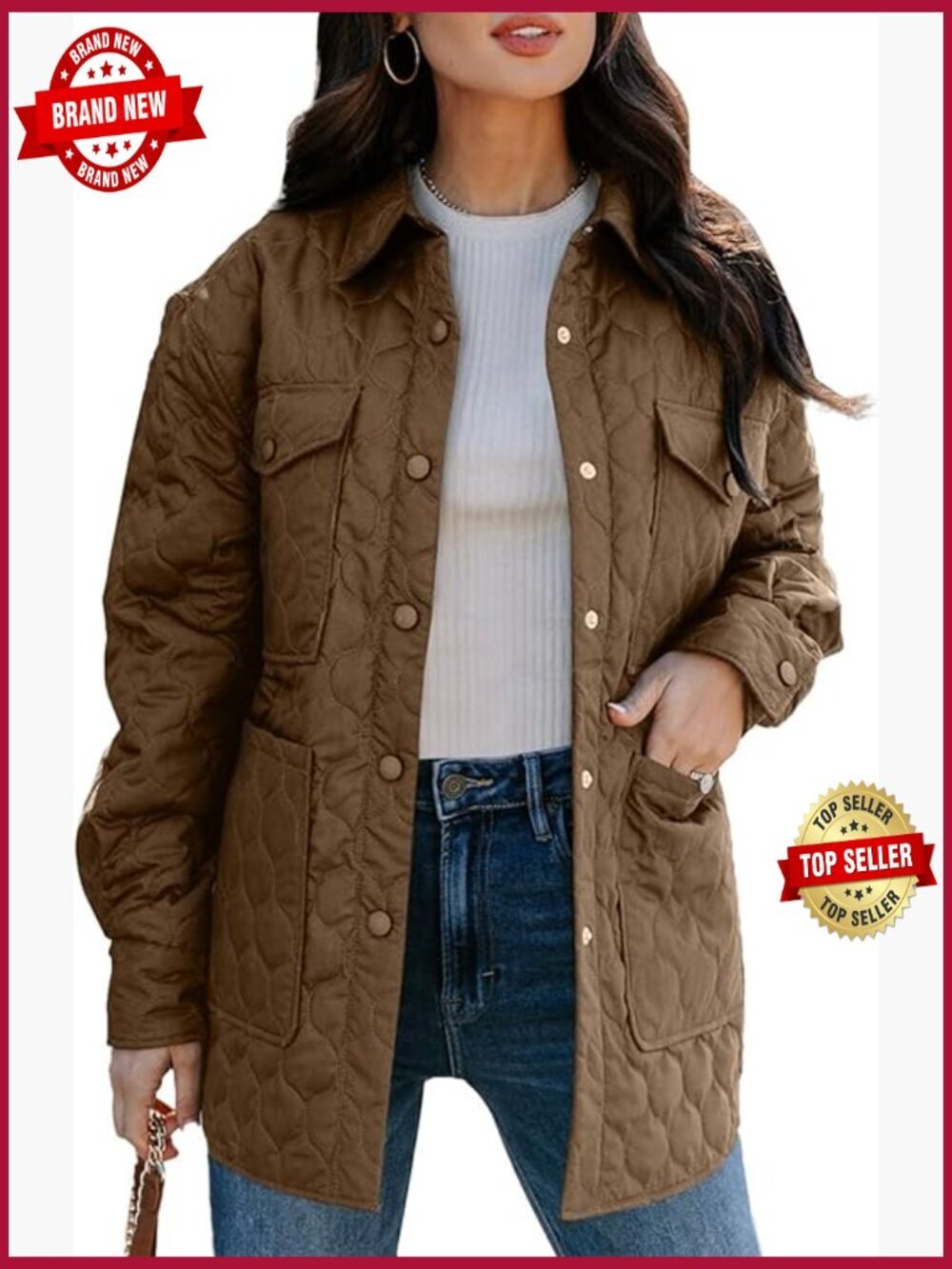 Lightweight Quilted Puffer Jacket Long Sleeve Button Down Winter Coat with